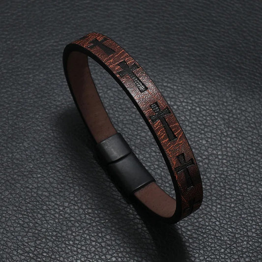 Manilla Pulsera Para Hombre Cuero Cruz
