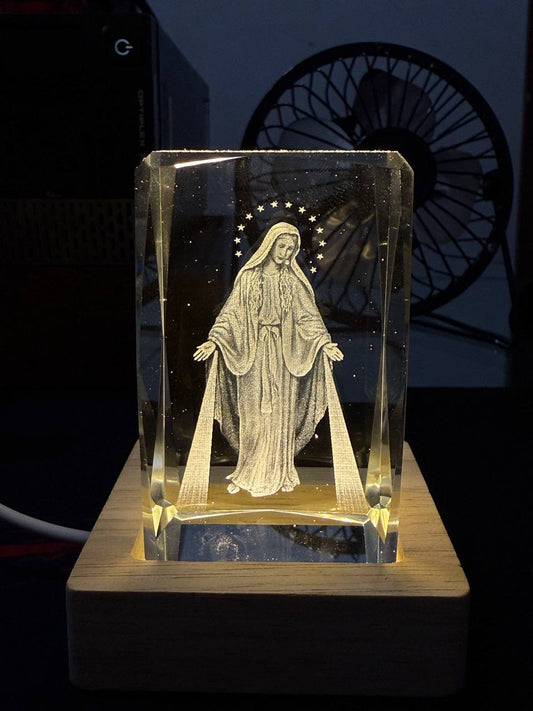 Cubo Luz De Cristal Con Imagen Milagrosa.